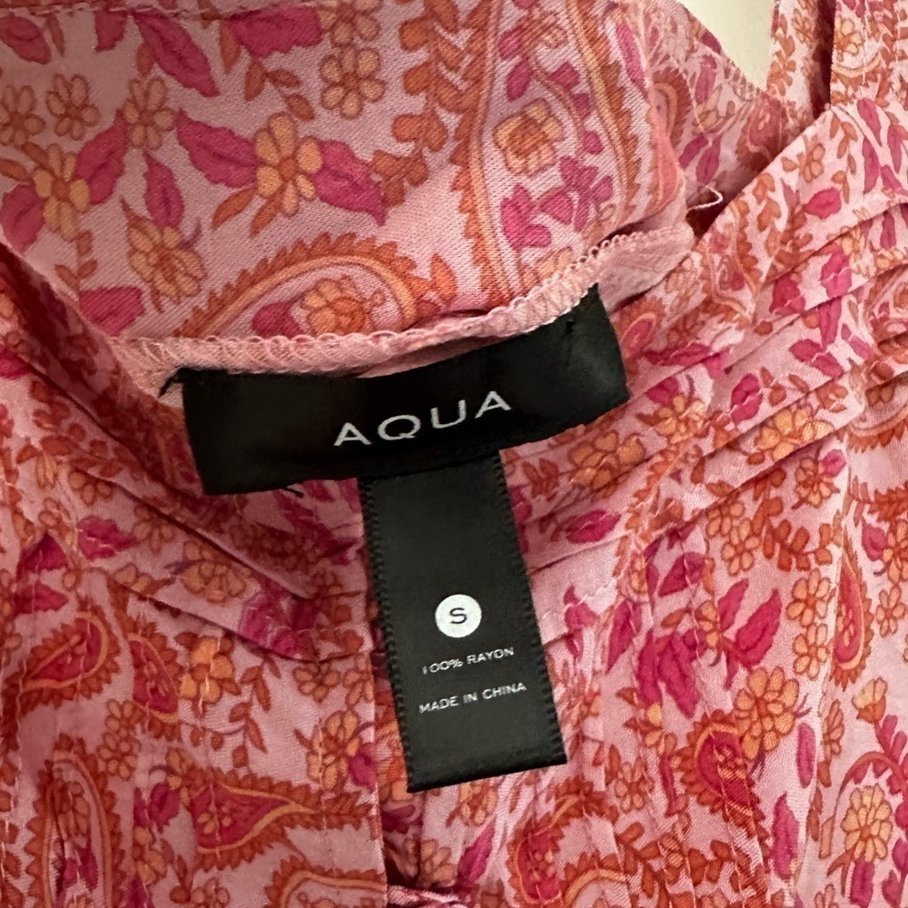 Aqua sundress pink girly paisley print buttons size S Bloomingdale’s exclusive   - Picture 5 of 8